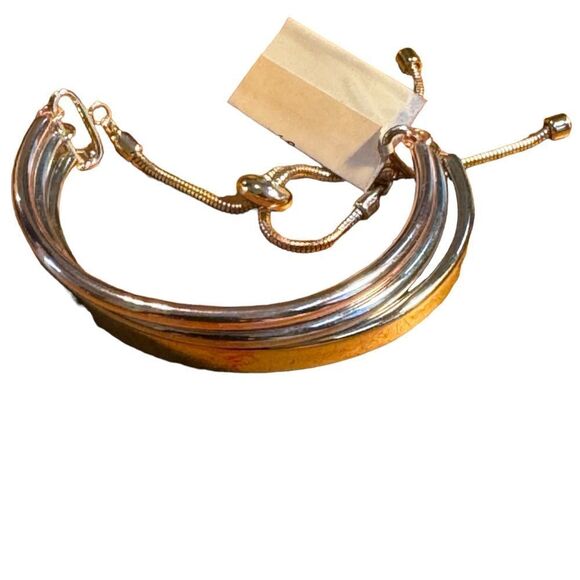 NWT Alfani Curved Bar Slider Bracelet, Tri-Tone/Gold - Picture 2 of 3